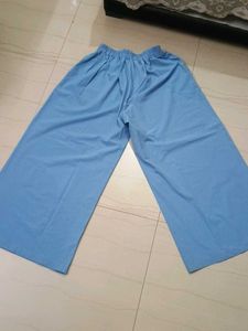 Blue Wide Leg Palazzo Pants|Pockets on both s