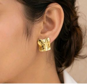 Textured Gold Tone Square Earrings