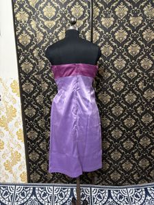Strapless Purple Satin Dress with Bow Detail