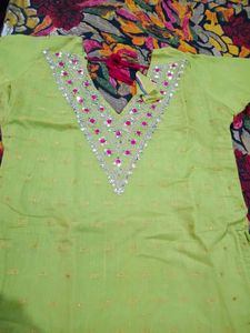 Embellished Lime Green Kurta