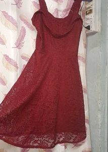 Maroon Lace Skater One Piece Dress