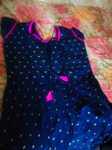 Elegant Navy Blue Kurta with Gold Print