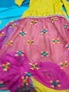 Yellow Kurta With Pink Dupatta