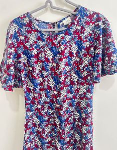 Floral Print Flounce Sleeve Dress