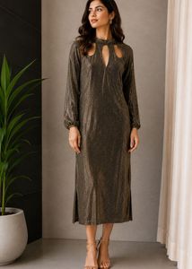 Sparkling Cutout Neck Midi Dress