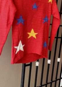 Red Blouse with Blue Star Embellishment