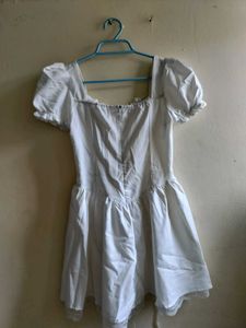 White Corset Puff Sleeve Dress