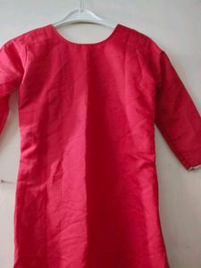 Beautiful Red Kurta with Embellished Neckline