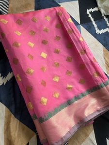 Elegant Pink Saree with green blouse