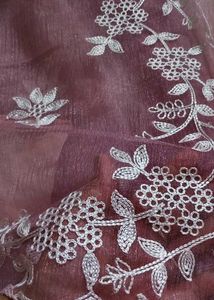 Elegant Pink Saree with White Embroidery