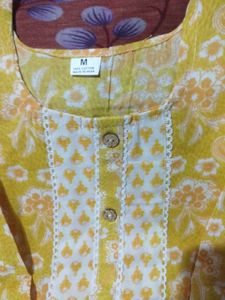 Yellow Floral Print Kurta Palazzo Set