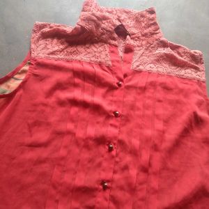 Stylish Red Sleeveless Tunic Top