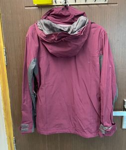 Maroon Hooded Ski Jacket with lots of pockets