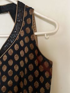 Designer Black &amp; Gold Pure Brocade silk kurta