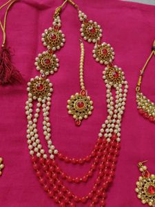 Red &amp; White Pearl Necklace Set