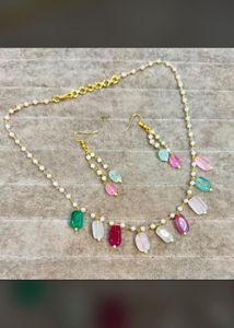 Multicolor Gemstone Necklace and Earrings Set