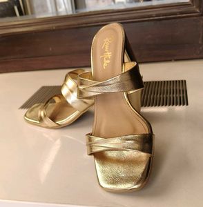 Raw Hide Gold Metallic Block Heel Sandals