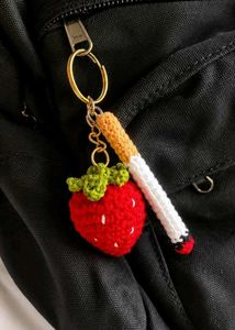Crochet Cigarette &amp; Strawberry Keychain