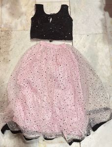 Sparkling Pink &amp; Black Lehenga Choli Set