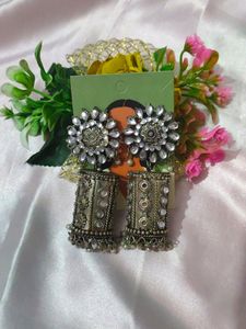 Kundan Stone Oxidised Jhumke