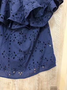 Navy Blue Off-Shoulder Eyelet Top