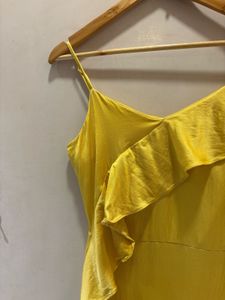 Elegant Yellow Ruffle Satin Gown