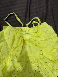 Vibrant Yellow Eyelet Bow Top
