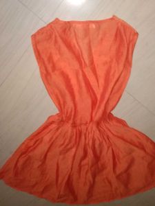 Orange V-Neck Fit &amp; Flare Mini Dress