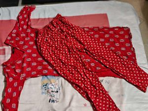 Red Printed Kurta Set