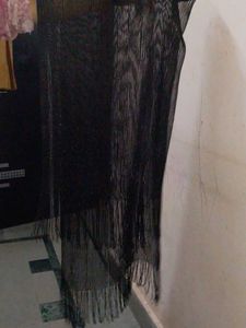 Black Net Dupatta with Fringes