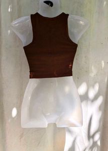 20279. Brown Crop Top with Rhinestone Wings Heart