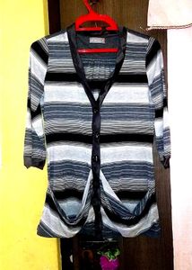 Striped Button-Down Tunic Top
