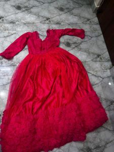 Stunning Red Gown with Floral Hem