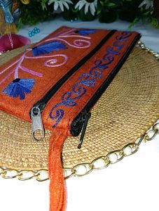 Embroidered Orange Hand Purse