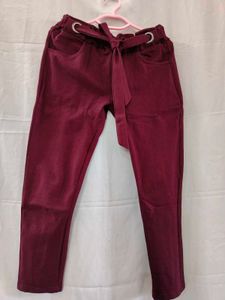 Burgundy Tie-Waist Pants