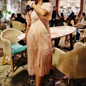 Peach Floral Midi Dress