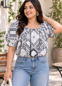 Chic Black & White Patterned Crop Top