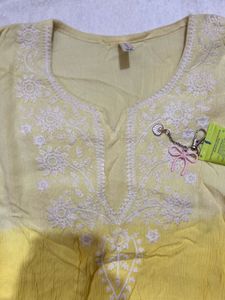 Embroidered Yellow Kurti