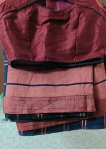 Stylish Checked and Striped Saree with designer bl