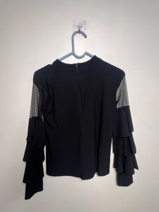 Black Mesh Sleeve Tiered Top
