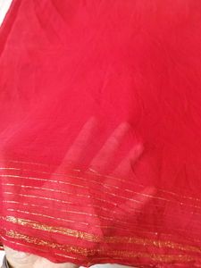 Vibrant Red Saree with Gold Border