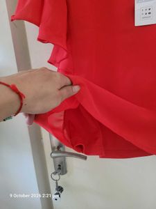 Red Beaded Neckline Top