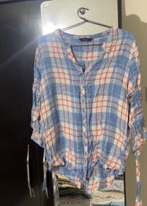 Blue Plaid Button-Up Shirt