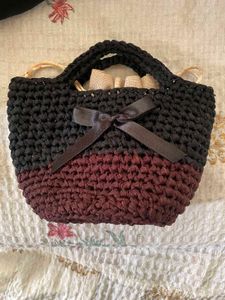 Chic Crochet Handbag with Ribbon