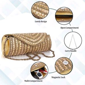 Sparkling Gold Beaded Clutch Bag