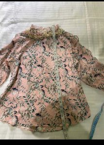 Floral Print Ruffle Neck Blouse
