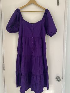 Purple Puff Sleeve Tiered Dress