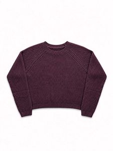 BURGUNDY RIBBED RAGLAN KNIT SWEATER