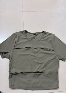 Olive Green Cropped Cut-Out Top