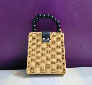 🍂 Woven Straw Handbag with Beaded Handle 🍂